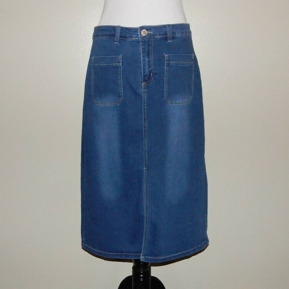 Love You Jean Mid Calf Modest Denim Skirt